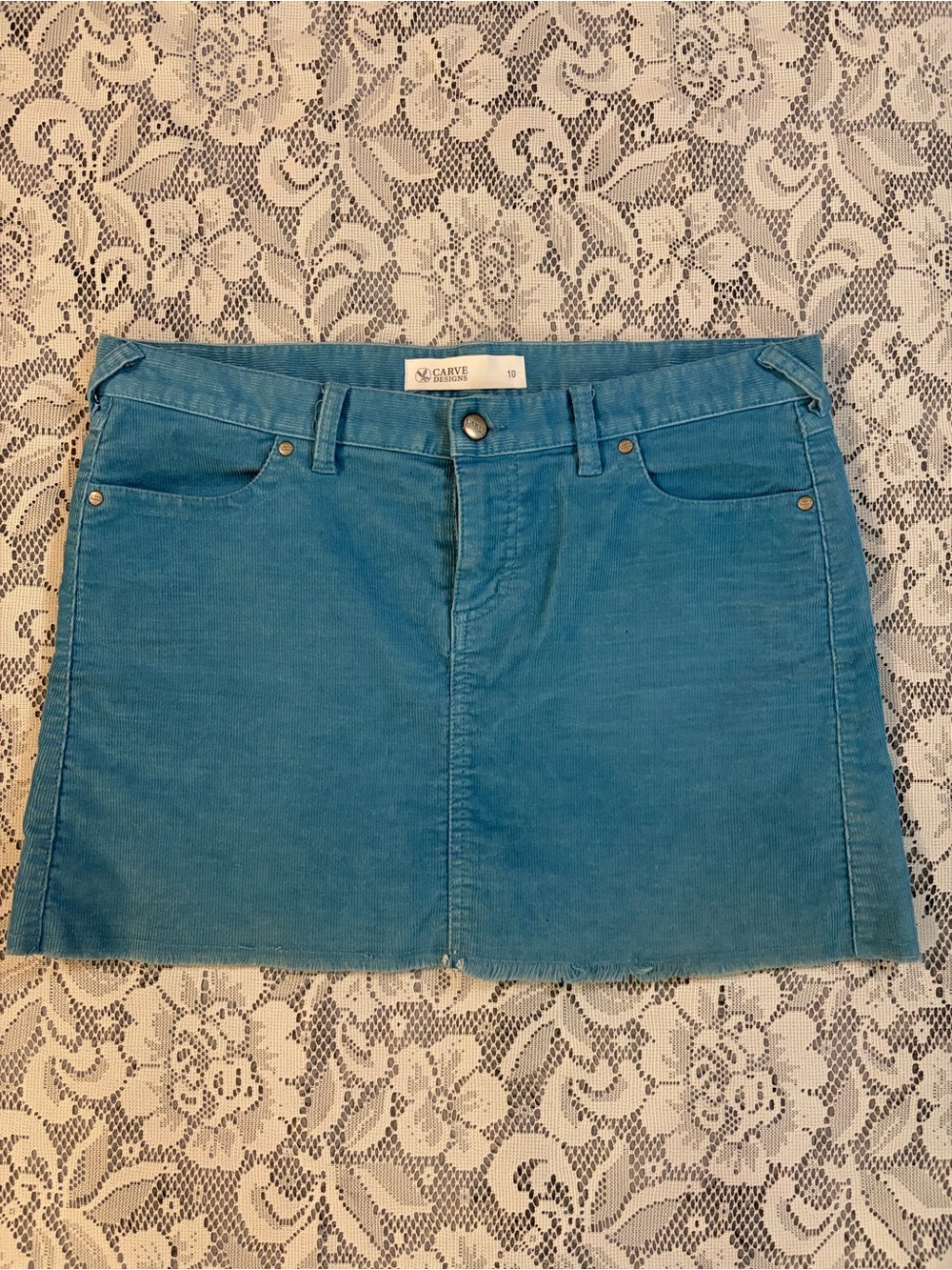 Carve Designs Oahu Blue Surf Spray Corduroy Mini Skirt with Raw Hem